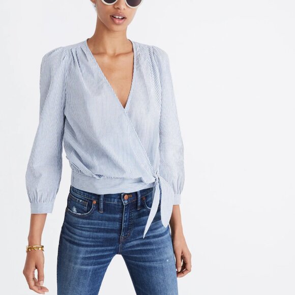 Madewell Tops - MADEWELL Wrap Top in Indigo Stripe Size: Large